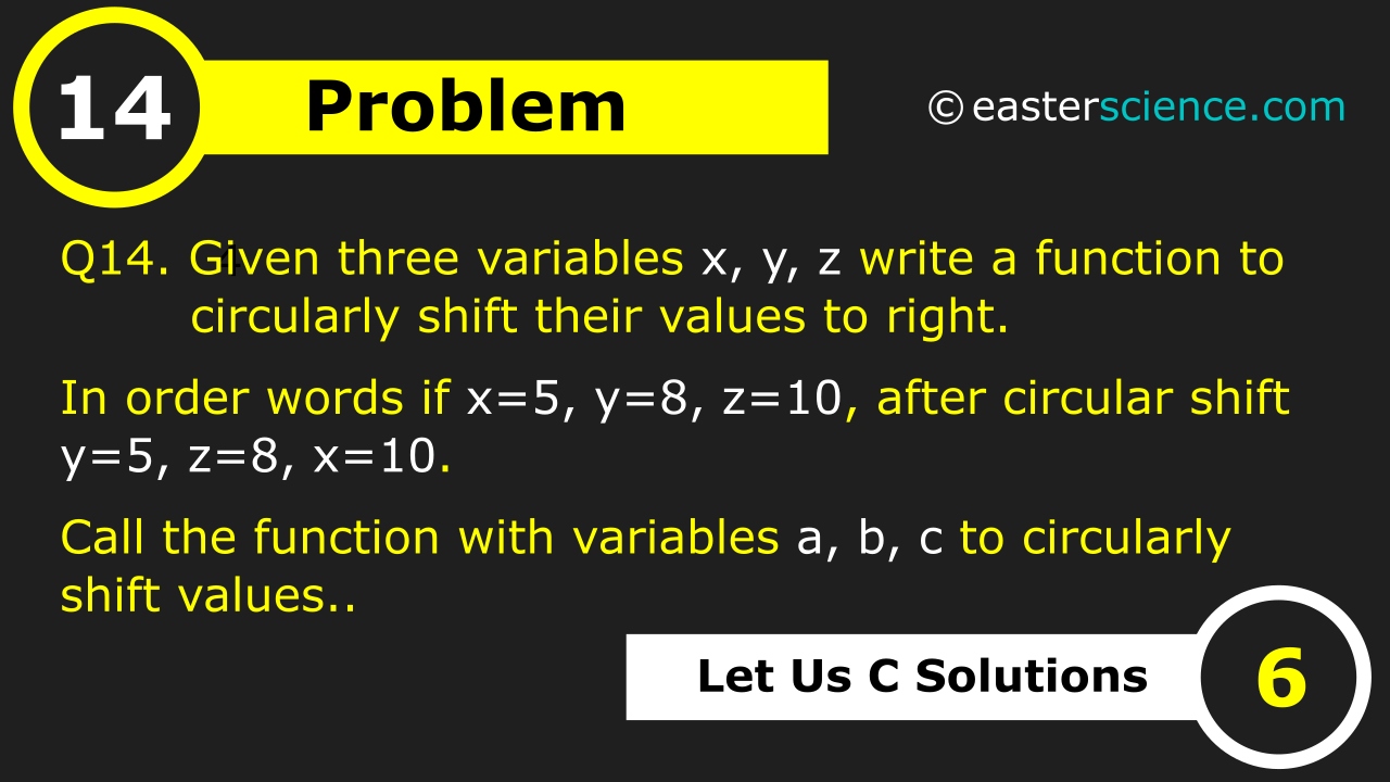 Q14 Given Three Variables X Y Z Write A Function To Circularly Shift Their Values To Right In Order Words If X 5 Y 8 Z 10 After Circular Shift Y 5 Z 8 X 10 Call The